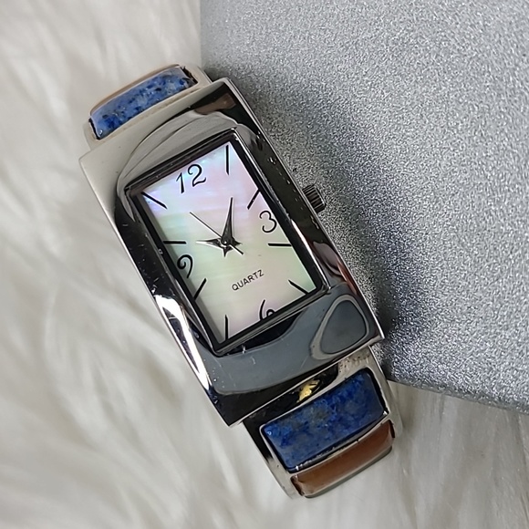 unbranded Accessories - Watch Cuff Bracelet Stainless Steel Stone Inlay Agate Jasper Sodalite Western